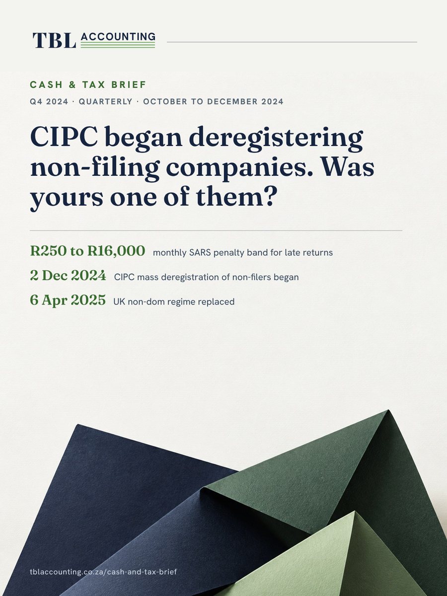 Cover of the TBL Accounting Cash & Tax Brief, Q4 2024: CIPC began deregistering non-filing companies. Was yours one of them?